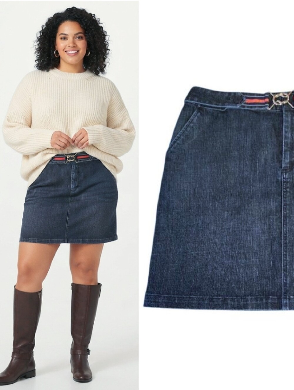 VTG Talbot's Petites Dark Blue Denim Belted Mini Jean Skirt Plussize 16